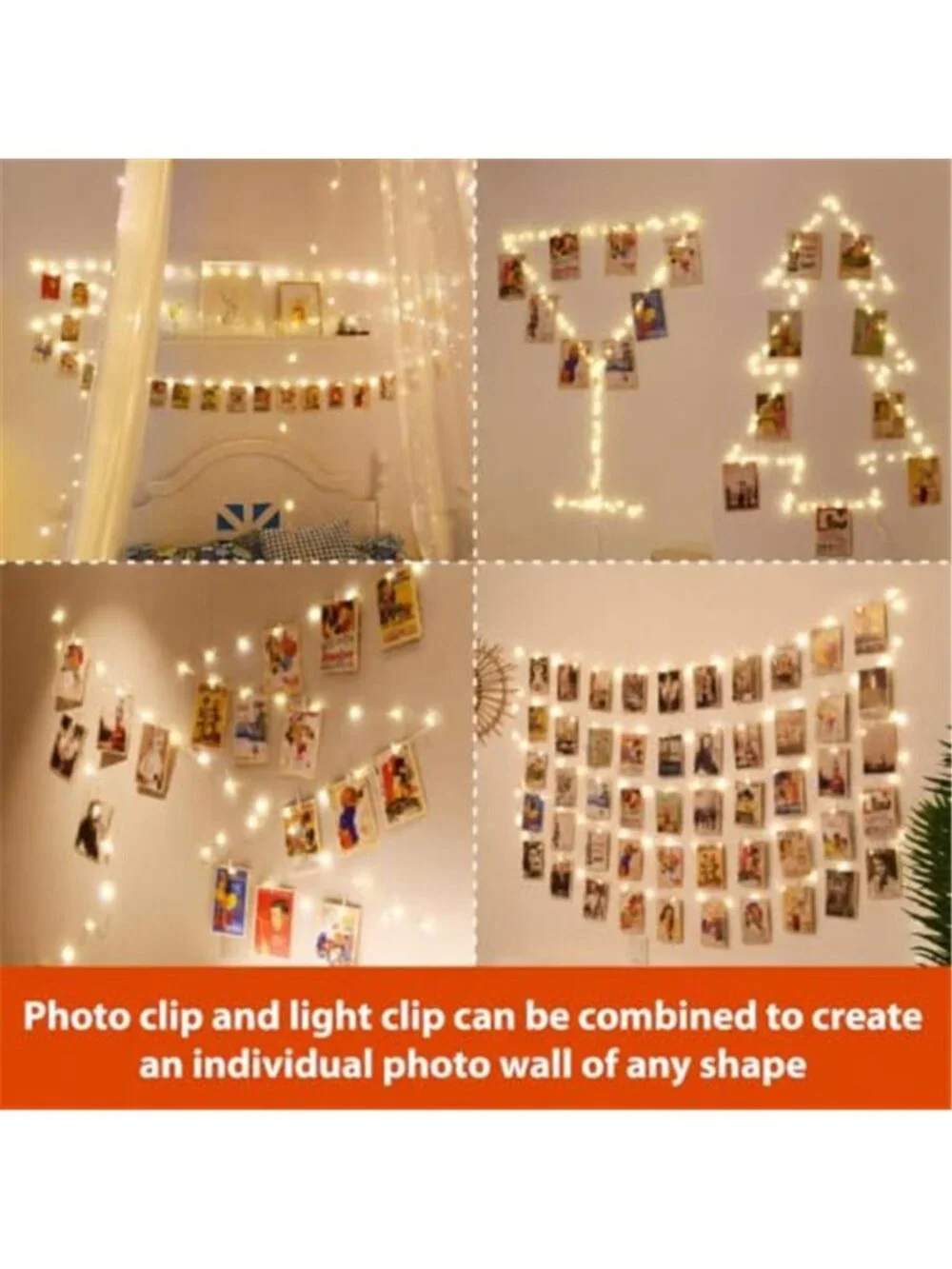 40ft 120 LED Photo Clip String Lights Warm White Fairy Lights USB Remote Timer